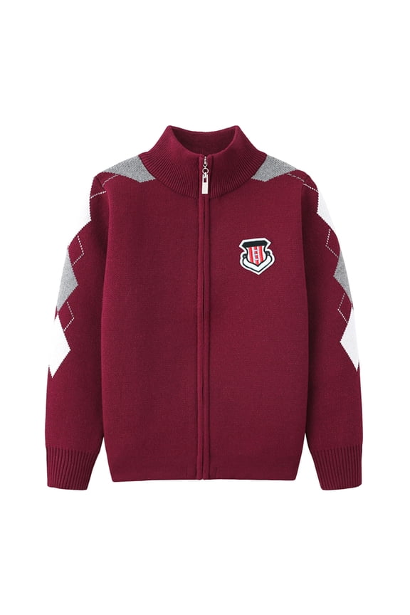 Toddler Boy' Sweater Stand Collar Zip up Ribbed Knit Cardigan Children Warm Thickened Outerwear Fall Winter Sweaters Red,Sized 4-5