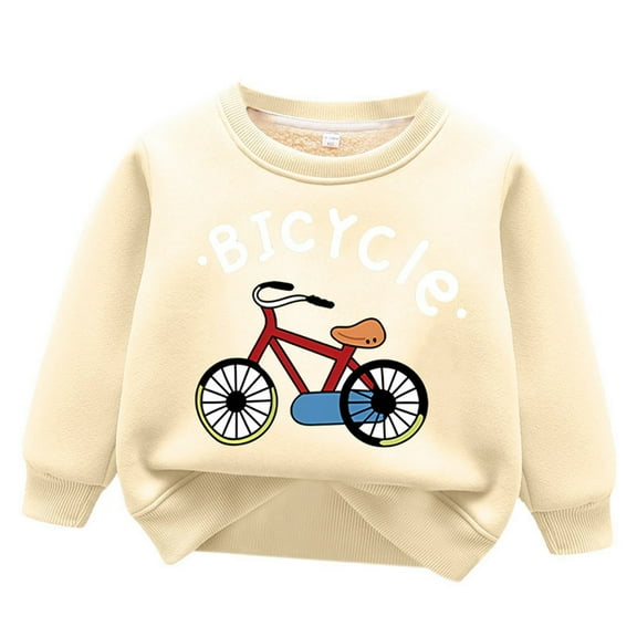 SonxaHe Toddler Boy Sweatshirts Lined Long Sleeve Warm Relaxed Autumn Winter Hoodless Sweatshirts Beige,Sized 2-3