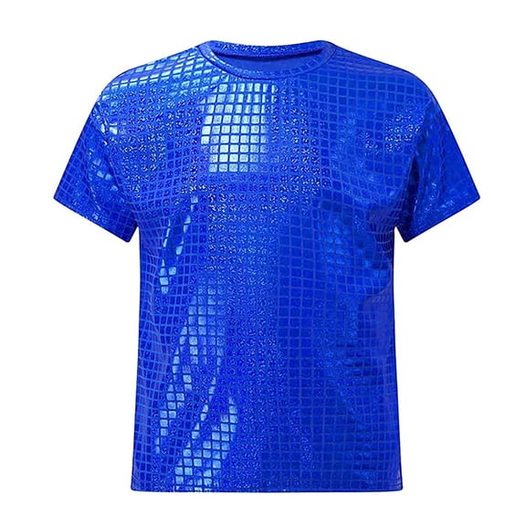 SonxaHe Toddler Boy T Shirt for Party Sequin Graphic Short Sleeved Tops Kids Summer Dancewear Cozy Fashion Tshirts Blue,Size 4-5 Y
