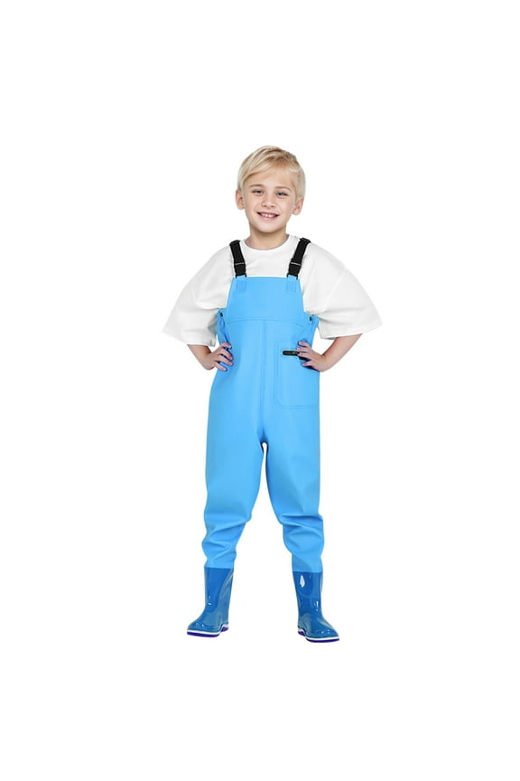Toddler Boy Water Pants Loose Strap Rain Pants Rain Shoes One Catch Kids Waterproof Pants with Boots Blue,Sized 4-5