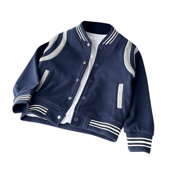 SonxaHe Toddler Boy's Bomber Jackets Colorblock Button Down Long Sleeve Jacket Kids Athletic Autumn Windbreaker Jackets Blue,Sized 4-5