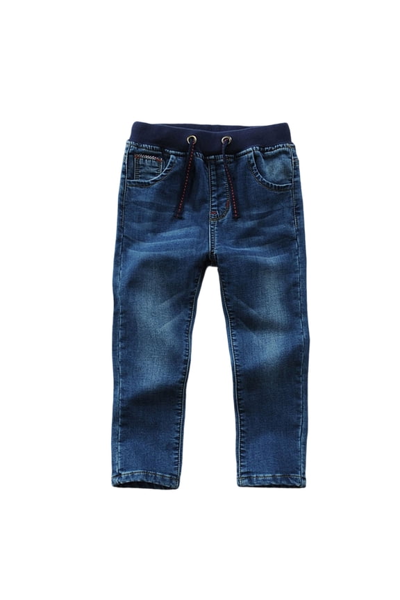 Toddler Boy's Jeans Elastic Waist Active Straight Leg Denim Trousers Kids Relaxed Sports Spring Cargo Jeans Blue,Size 2-3 Y
