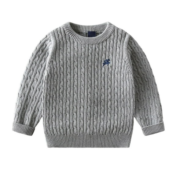 SonxaHe Toddler Boy's Sweater Embroidery Long Sleeve Ribbed Knitted Sweater Warm Cozy Fall Winter Sweaters Gray,Sized 3-4