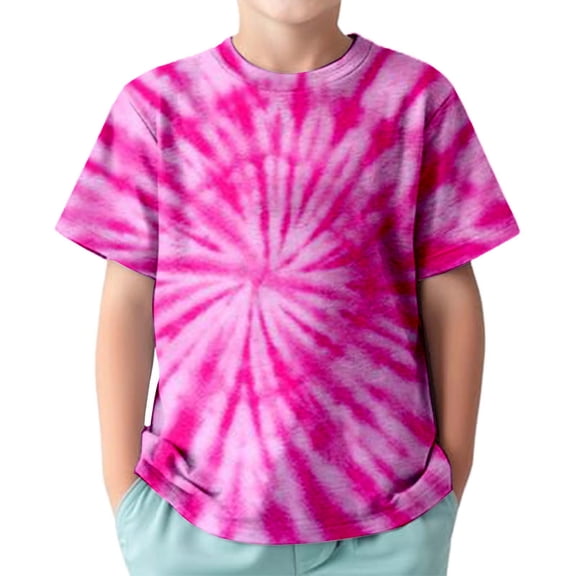SonxaHe Toddler Boy's T Shirt Tie-Dye Prints Crew Neck Short Sleeve Tshirt Stylish Sports Comfortable Tee Pink