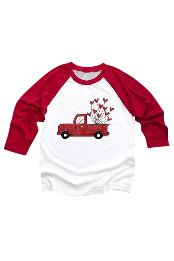 Toddler Boy's Tshirt Valentine's Day Car Prints Crew Neck Long Sleeved T Shirt Kids Comfortable Breathable Tee Red,Size 2-3