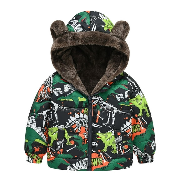 SonxaHe Toddler Boy's Winter Coats Cartoon Prints Hooded Zipper Windproof Jackets Kids Warm Thick Outerwear Coats Blue,Sized 4-5