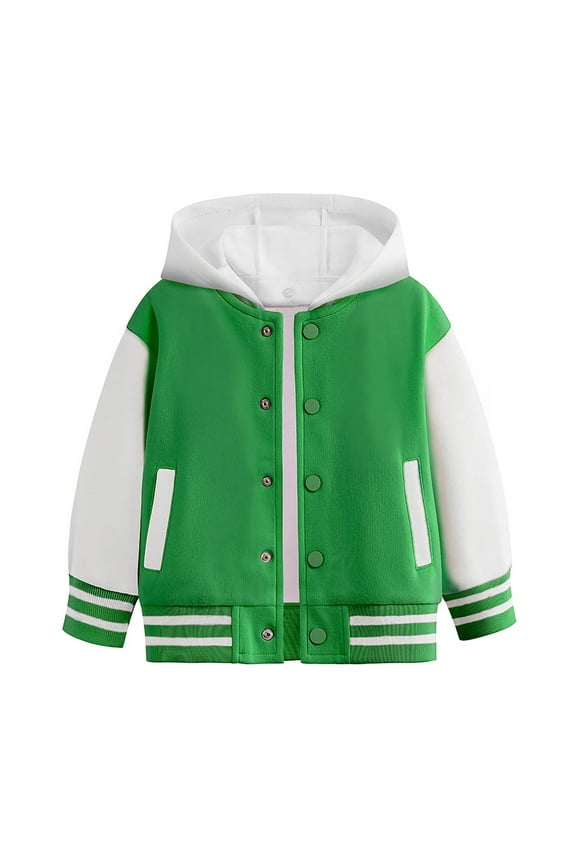 Toddler Boys Bomber Jacket Color Block Button Hooded Streetwear Autumn Spring Waterproof Jackets Green,Sized 2-3