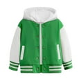 thumbnail image 1 of SonxaHe Toddler Boys Bomber Jacket Color Block Button Hooded Streetwear Autumn Spring Waterproof Jackets Green,Sized 4-5, 1 of 5