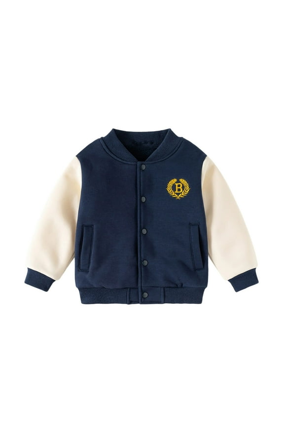 Toddler Boys Bomber Jacket Stylish Colorblock Button Jackets Kids Comfy Soft Streetwear Athletic Autumn Jackets Blue,Sized 3-4