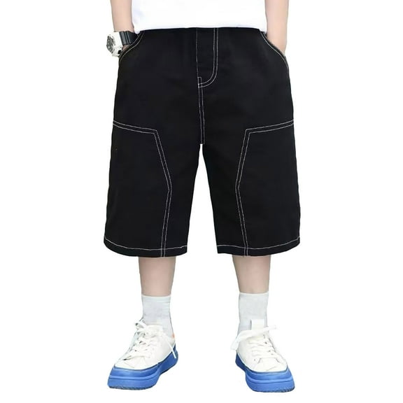 SonxaHe Toddler Boys Cargo Shorts Stretch Waist Relaxed Shorts with Pockets Kids Outdoor Cargo Half Pants Black,Sized 4-5