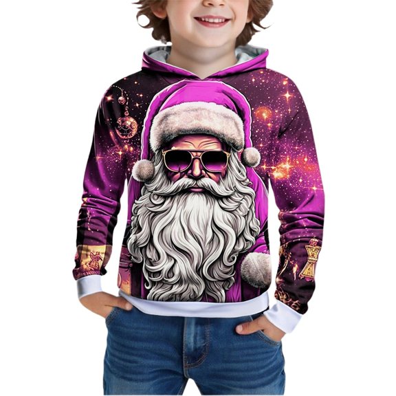 SonxaHe Toddler Boys Christmas Hoodies Santa Print Loose Hooded Sweatshirt Child Holiday Festive Stylish Winter Hoodies Pink,Sized 3-4