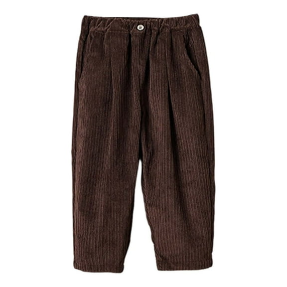 SonxaHe Toddler Boys Corduroy Pants Elastic Waist Straight Leg Trousers Kids Comfy Soft School Wear Sports Outdoor Pants Brown,Sized 2-3