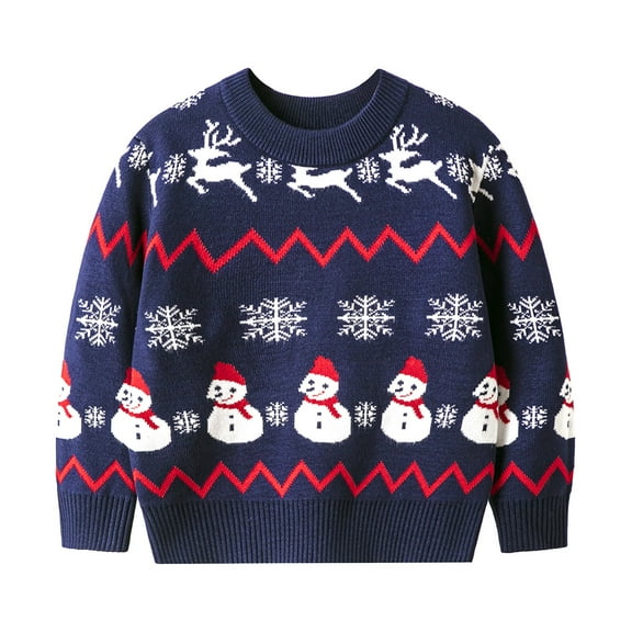 SonxaHe Toddler Boys Girls Sweaters Long Sleeved Christmas Cartoon Snowman Knit Sweaters Kids Loose Holiday Winter Sweater Blue,Sized 3-4