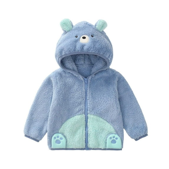 SonxaHe Toddler Boys' Jackets Flannel Fleece Lined Zipper Hooded Coat Children Cute Cozy Warm Outerwear Jacket Blue,Sized 2-3