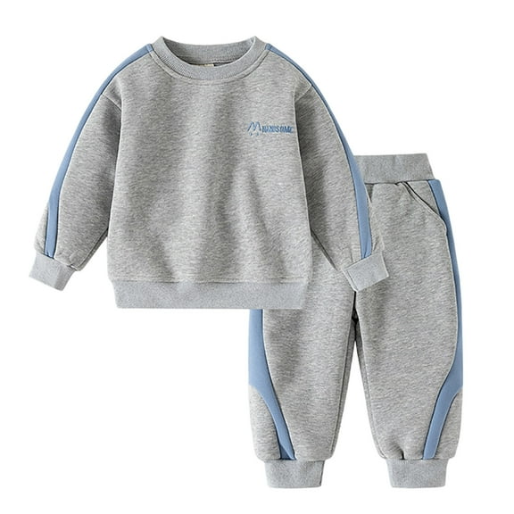 SonxaHe Toddler Boys Outfits Fleece Warm Long Sleeve Hoodie Sweatpants Cozy Winter Sports Casual Outfit Set Gray,Sized 3-4