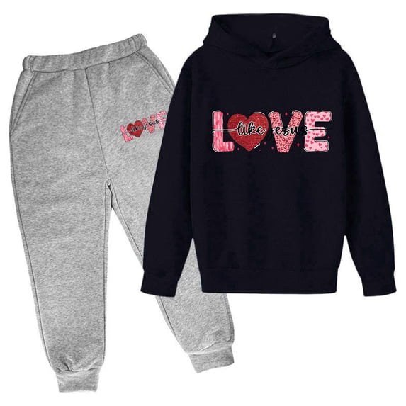 SonxaHe Toddler Boys Outfits Valentine's Day Letter Graphic Hoodie Sweatpant Children Breathable Loose Athletic Outfit Set Purple,Size 3-4
