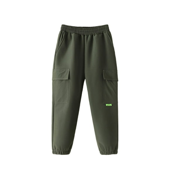 SonxaHe Toddler Boys Pants Fleece Lined Elastic Waisted Cargo Jogger Pants Child Warm Thickened Cozy Outdoor Trousers Green,Sized 4-5