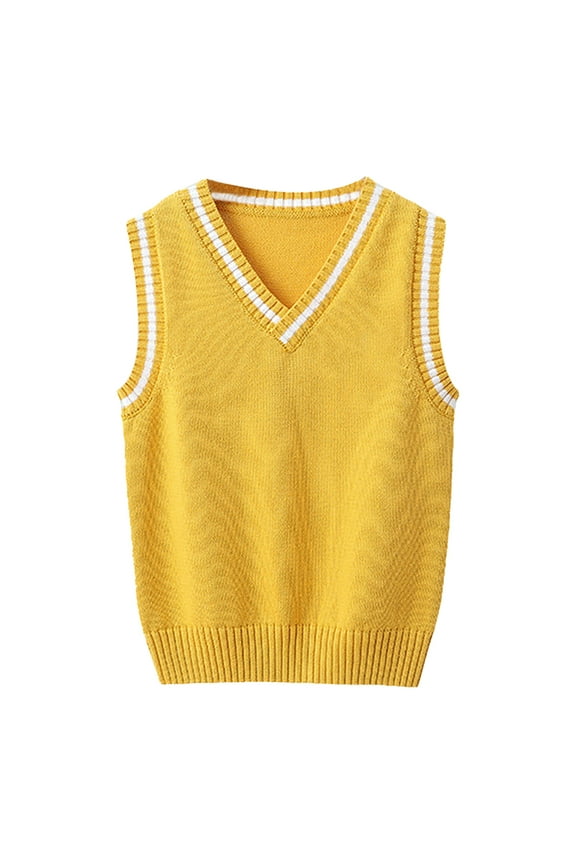 Toddler Boys' Sweater Vest V Neck Cable Knit Vest Child Outdoor Lightweight Autumn Winter Sweaters Yellow,Sized 4-5