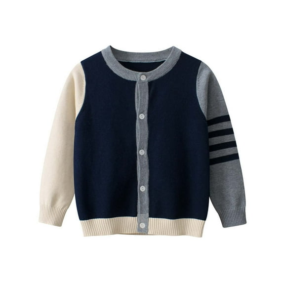 SonxaHe Toddler Boys Sweaters Button Color Block Cable Knit Cardigan Kids School Soft Warm Fall Winter Sweater Beige,Sized 3-4