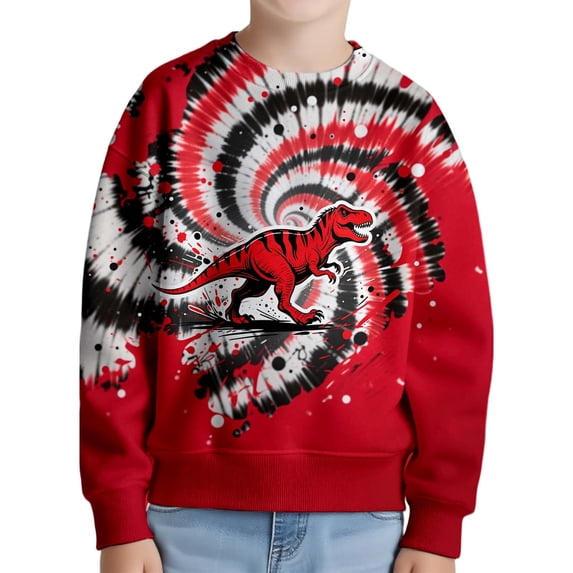 SonxaHe Toddler Boys Sweatshirt Cartoon Dinosaur Pattern Long Sleeve Relaxed Comfy Streetwear Fall Tops Red,Sized 3-4