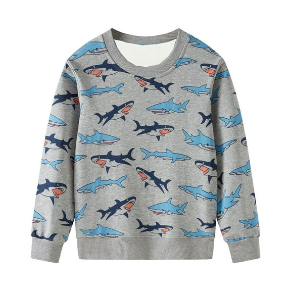 SonxaHe Toddler Boys Sweatshirt Shark Cartoon Long Sleeve Soft Tshirt Kids Streetwear Sports Cozy Autumn Sweatshirts Gray,Sized 3-4