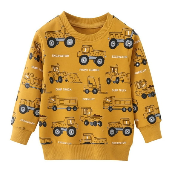 SonxaHe Toddler Boys' Sweatshirts Cartoon Car Prints Long Sleeve Comfy Outdoor Fall Winter Pullover Clothes Yellow,Sized 2-3