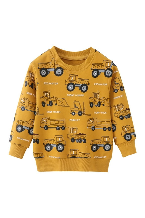 Toddler Boys' Sweatshirts Cartoon Car Prints Long Sleeve Comfy Outdoor Fall Winter Pullover Clothes Yellow,Sized 3-4