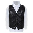 thumbnail image 1 of SonxaHe Toddler Boys T Shirt Glitter Sleeveless Button Top with Sequins Kids Loose Shows Party Casual Tshirts Black,Sized 4-5, 1 of 3