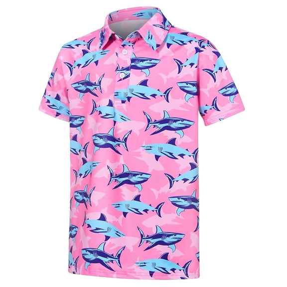 SonxaHe Toddler Boys' T Shirt Shark Graphic Lapel Short Sleeve Tshirt Summer Streetwear Thin Beach Tshirt Pink