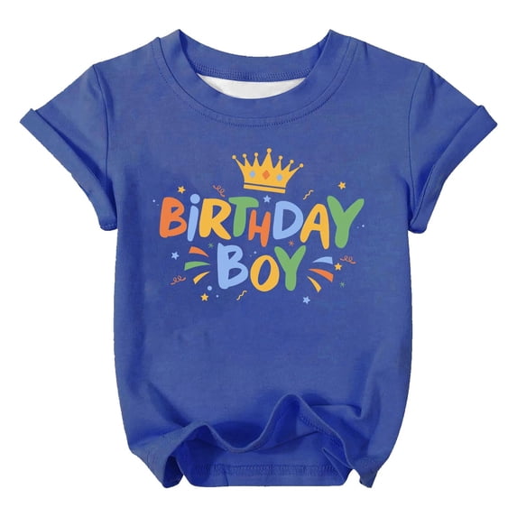 SonxaHe Toddler Boys T Shirt for Birthday Letter Prints Short Sleeve Tops Child Relaxed Activewear Durable T Shirts Blue,Szie 2-3 Y