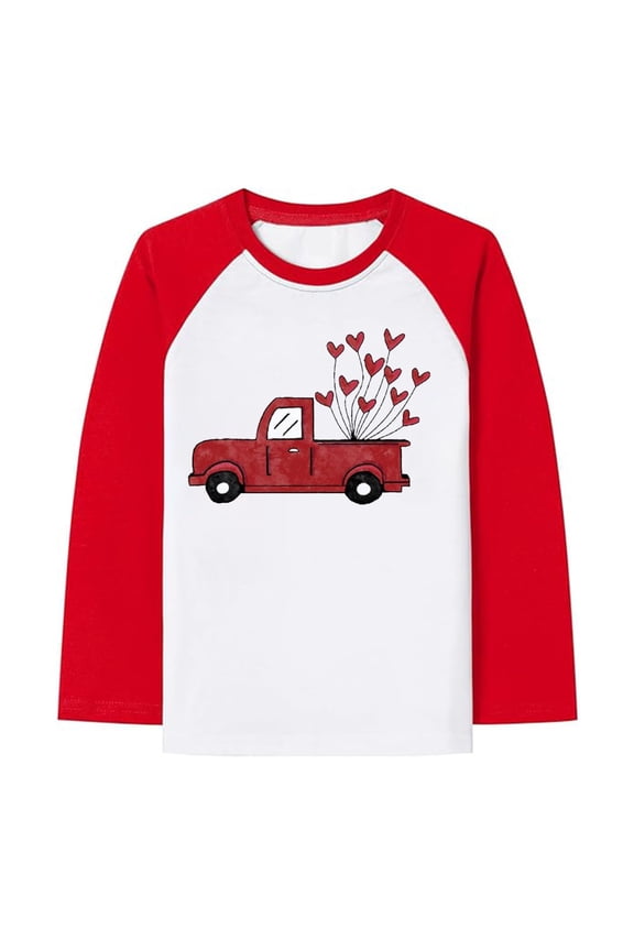 Toddler Boys' Tshirt Valentine's Day Graphic Colorblock Long Sleeve Tee Kids Breathable Loose Cozy T Shirt Pink,Size 2-3