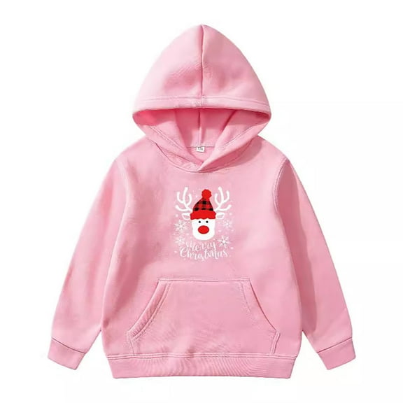 SonxaHe Toddler Girl Boy Hooded Sweatshirt Christmas Reindeer Print Long Sleeve Winter Holiday Hoodie Red,Sized 3-4