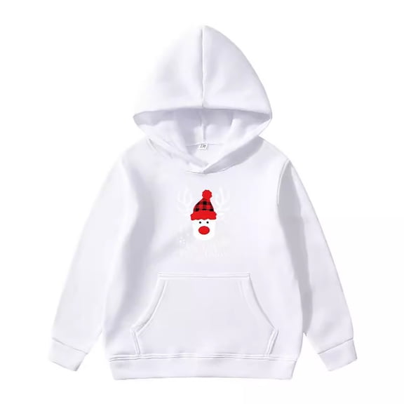 SonxaHe Toddler Girl Boy Hooded Sweatshirt Christmas Reindeer Print Long Sleeve Fleece Winter Holiday Hoodie White,Sized 3-4