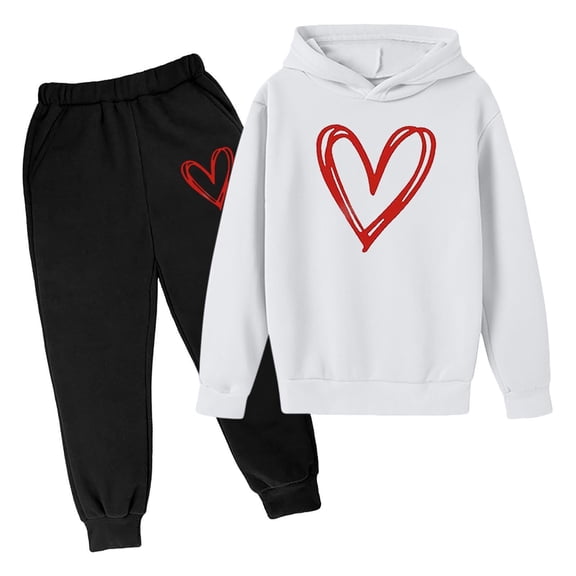 SonxaHe Toddler Girl Boy Outfit Set Valentine's Day Graphic Hoodie Sweatpants Child Comfortable Sports Breathable Outfits White,Size 3-4