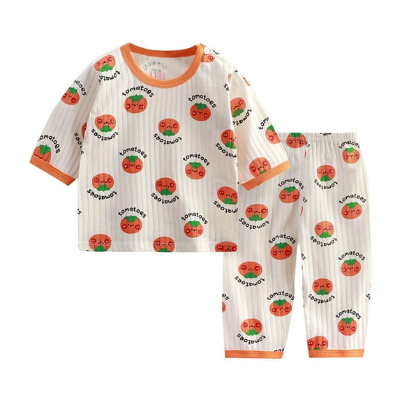 SonxaHe Toddler Girl Boy Outfits Cartoon Prints Short Sleeve Shirt Shorts Kids Sleepwear Satin Silk Loose Outfit Set Orange,Sized 2-3