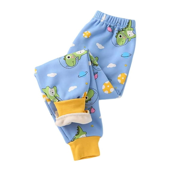 SonxaHe Toddler Girl Boy Pants Cartoon Print Fleece Lined Stretch Waist Leggings Kids Warm Soft Outerwear Fall Winter Pants Blue,Sized 2-3
