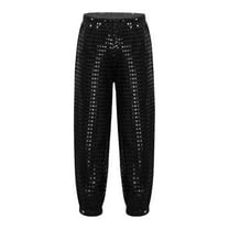 SonxaHe Toddler Girl Boy Pants Sequin Dancewear Loose Dance Pants Kids Party Holiday Costume Jazz Streetwear Trousers Black,Sized 3-4