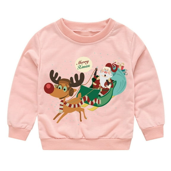 SonxaHe Toddler Girl Boy Sweatshirt Christmas Reindeer Print Long Sleeve Holiday Cozy Party Loose Fall Winter Sweatshirt Pink,Sized 2-3