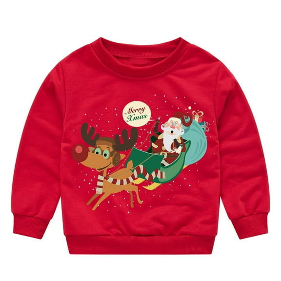 SonxaHe Toddler Girl Boy Sweatshirt Christmas Reindeer Print Long Sleeve Holiday Cozy Party Loose Fall Winter Sweatshirt Red,Sized 2-3