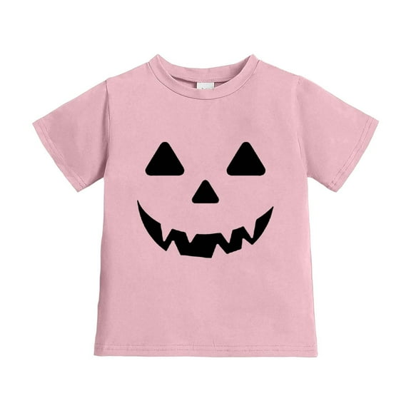 SonxaHe Toddler Girl Boy T Shirt Halloween Pumpkin Cartoon Print Short Sleeve Comfy Soft Holiday Casual Tshirt Pink,Sized 3-4