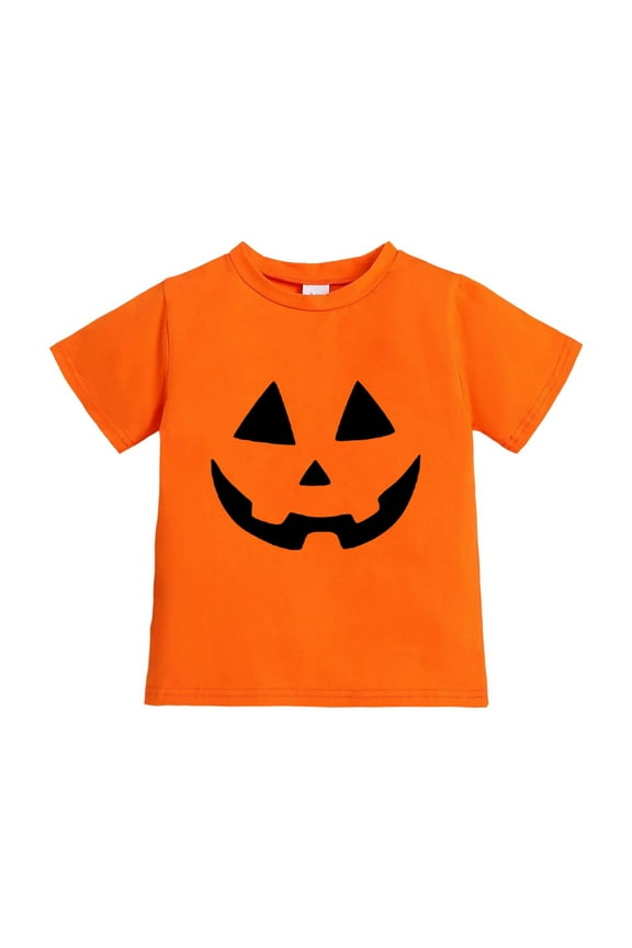 Toddler Girl Boy T Shirt Halloween Pumpkin Face Print Short Sleeve Tshirt Holiday Party Comfy Tee Orange,Sized 3-4
