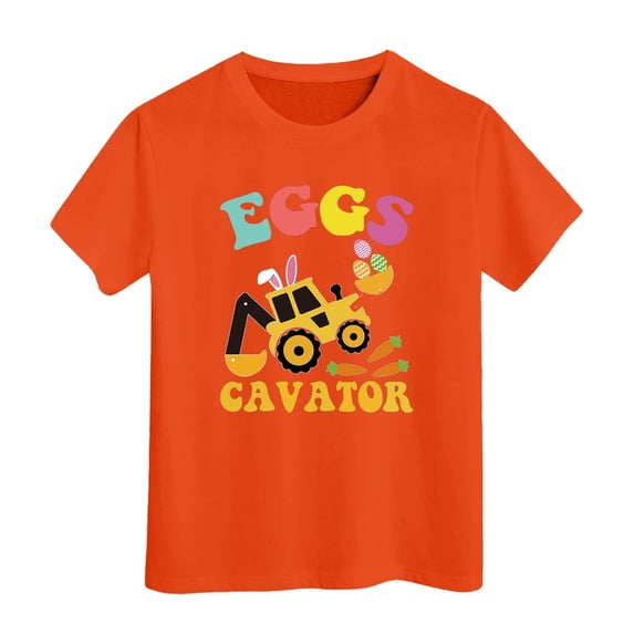 SonxaHe Toddler Girl Boy Tshirt for Easter Day Car Graphic Short Sleeve Tee Child Summer Basic Loose Casual T Shirts Orange,Size 4-5 Y
