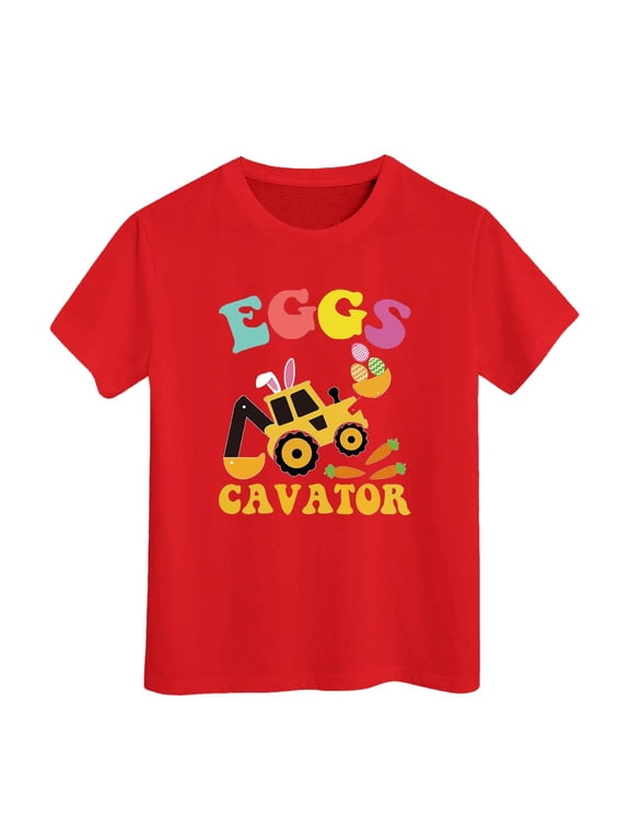 Toddler Girl Boy Tshirt for Easter Day Car Graphic Short Sleeve Tee Child Summer Basic Loose Casual T Shirts Red,Size 3-4 Y