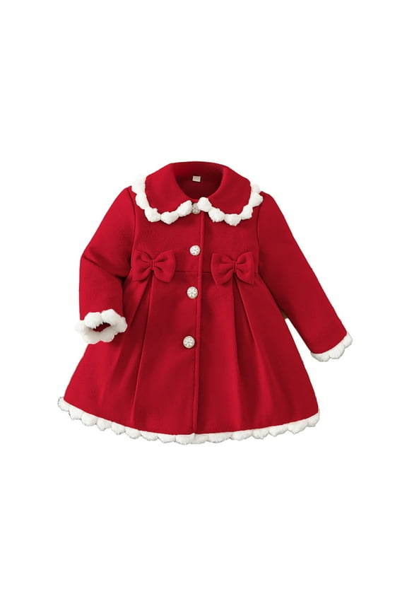 Toddler Girl Coat Elegant Bow Long Sleeve Button Mid Length Outerwear Stylish Warm Autumn Winter Coats Red,Sized 2-3