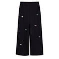 thumbnail image 1 of SonxaHe Toddler Girl Corduroy Pants Fleece Lined Thickened Bow Embroidery Elastic High Waist Warm Soft Wide Leg Trousers For Kid Black,Sized 4-5, 1 of 3
