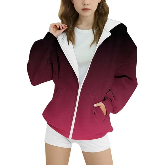 SonxaHe Toddler Girl' Hooded Jacket Fleece Zip Up Gradient Long Sleeve Outerwear Lightweight Fall Sweatshirt Red,Sized 4-5