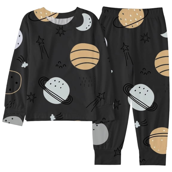 SonxaHe Toddler Girl' Outfit Set Planet Print Long Sleeve Top Trousers Children Cartoon Cozy Soft Nightwear Home Wear Outfits Black,Sized 2-3