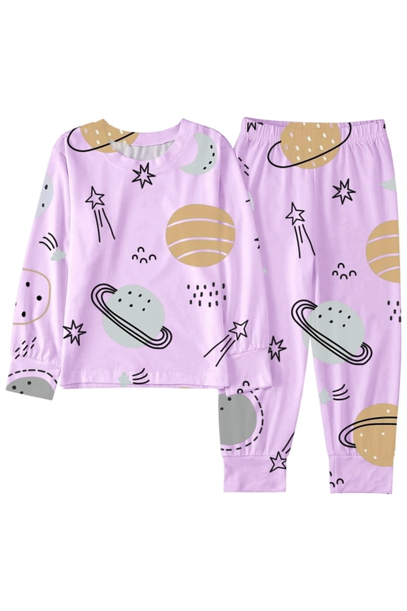 Toddler Girl' Outfit Set Planet Print Long Sleeve Top Trousers Children Cartoon Cozy Soft Nightwear Home Wear Outfits Purple,Sized 2-3