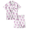 thumbnail image 1 of SonxaHe Toddler Girl' Outfits Bow Print Short Sleeve Satin Shirt Shorts Kids Comfy Soft Home Wear Sleepwear Outfit Set Purple,Sized 3-4, 1 of 4