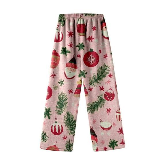 SonxaHe Toddler Girl Pants Christmas Santa Cartoon Flannel Soft Loungewear Pants Child Fleece Warm Fall Winter Homewear Pants Pink,Sized 4-5